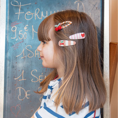 Ensemble Barrettes En Tissu Cherry Stripe