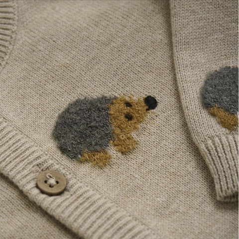Cardigan Beige Avec Broderie De Hérissons