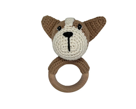 Hochet Bois Et Crochet Petit Chien Beige