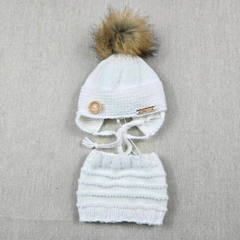 Tuque Avec Cache-oreilles & Cache-cou Blanc (Naissant)