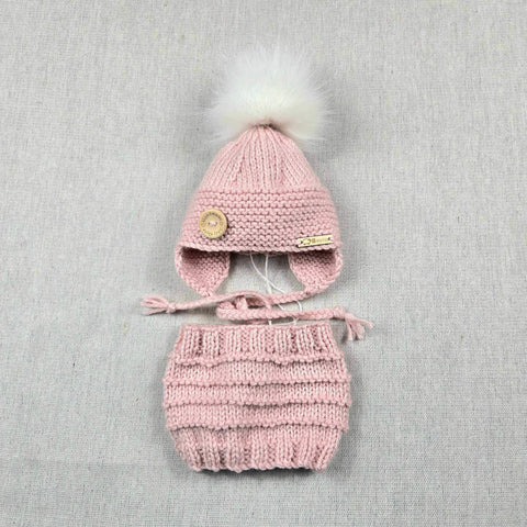 Tuque Avec Cache-oreilles & Cache-cou Rose Pâle (Naissant)