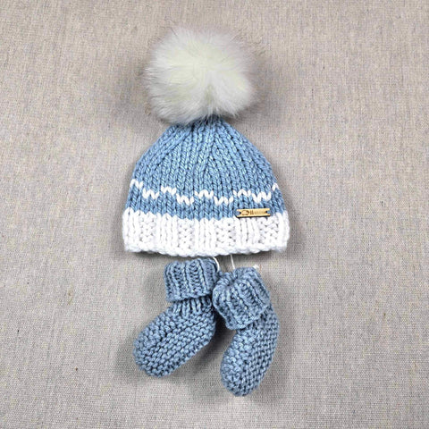 Tuque Grosse Laine Et Bas Bleu & Blanc (Naissance)