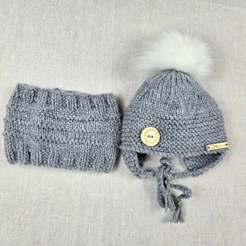 Tuque Avec Cache-oreilles Et Cache-cou Gris Foncé (0-3 Mois)