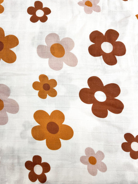 Mousseline Bambou Fleurs Bohème Rust