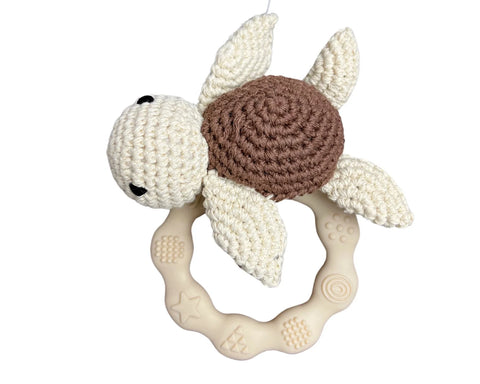 Hochet Silicone Et Crochet Tortue Beige & Brun