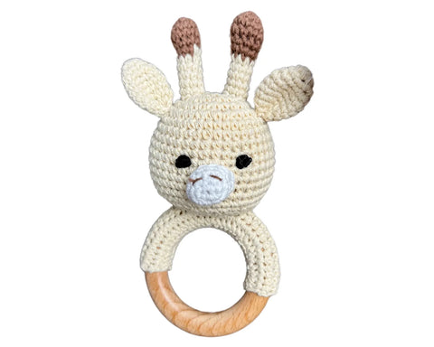 Hochet Bois Et Crochet Girafe Beige