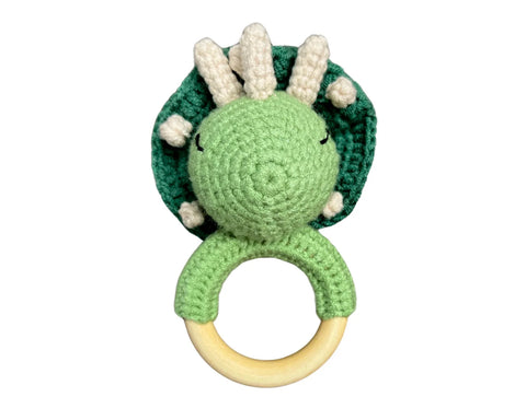 Hochet Bois Et Crochet Mignon Dinosaure Sauge