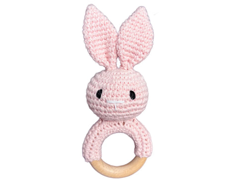 Hochet Bois Et Crochet Lapin Rose