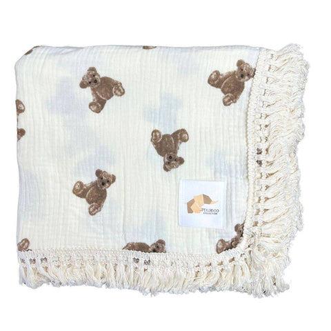 Mousseline Coton À Franges Ourson Peluche Brun