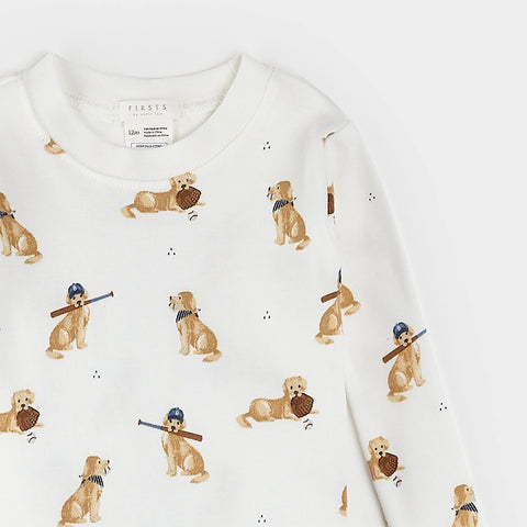 Ensemble Pyjama Blanc À Imprimés Golden Retriever Pour Bébé