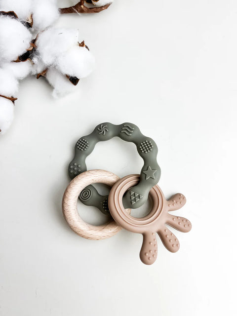 Jouet De Dentition Bois & Pieuvre Kaki