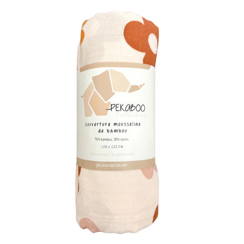 Mousseline Bambou Fleurs Bohème Rust