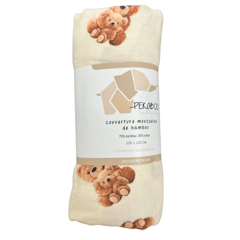Mousseline Bambou Ourson Beige Baby