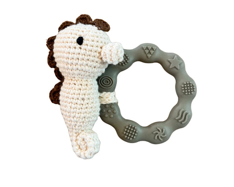 Hochet Silicone Et Crochet Hippocampe Beige & Gris