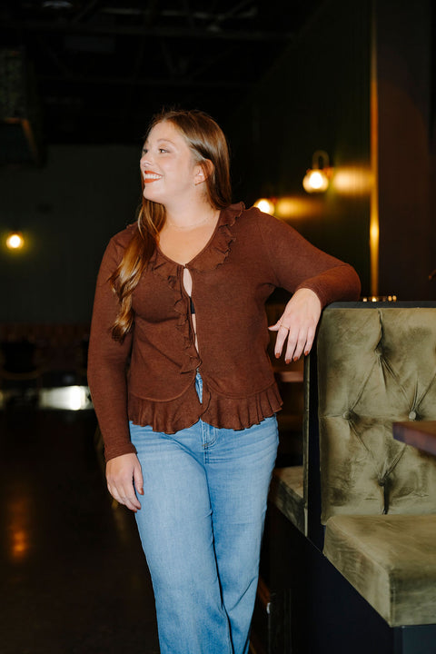 Cardigan À Volant Léger Chocolat