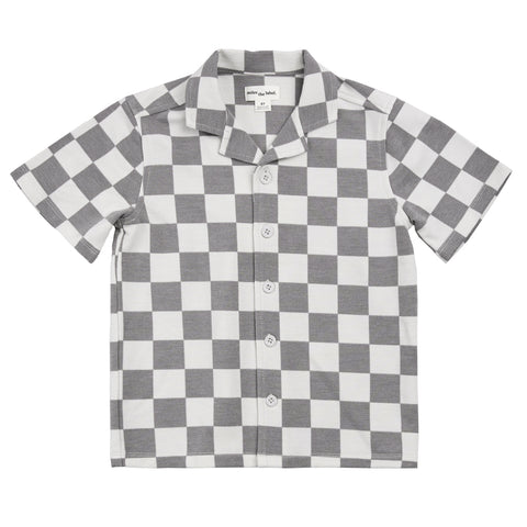Chemise À Carreaux Gris Foncé À Manches Courtes