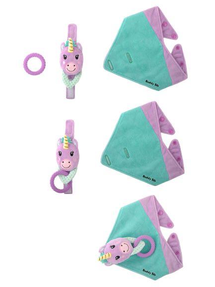 Bavoir De Dentition Sensorielle 3 En 1 Buddy Bib Licorne